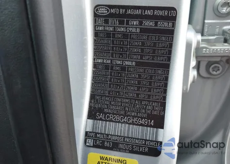 2016 Land Rover Discovery Sport Hse from USA, damaged, VIN SALCR2BG4GH594914